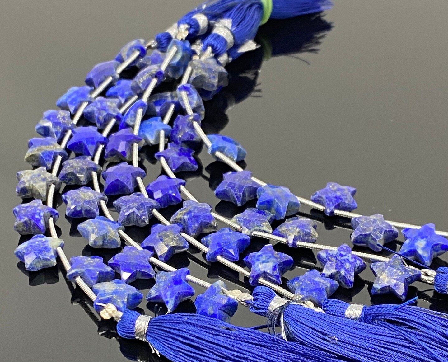 Natural Lapis Lazuli Gemstone, Hand Carved Star Beads, Blue - 5&#x9D; Strand/ 10 Beads, 10.5mm