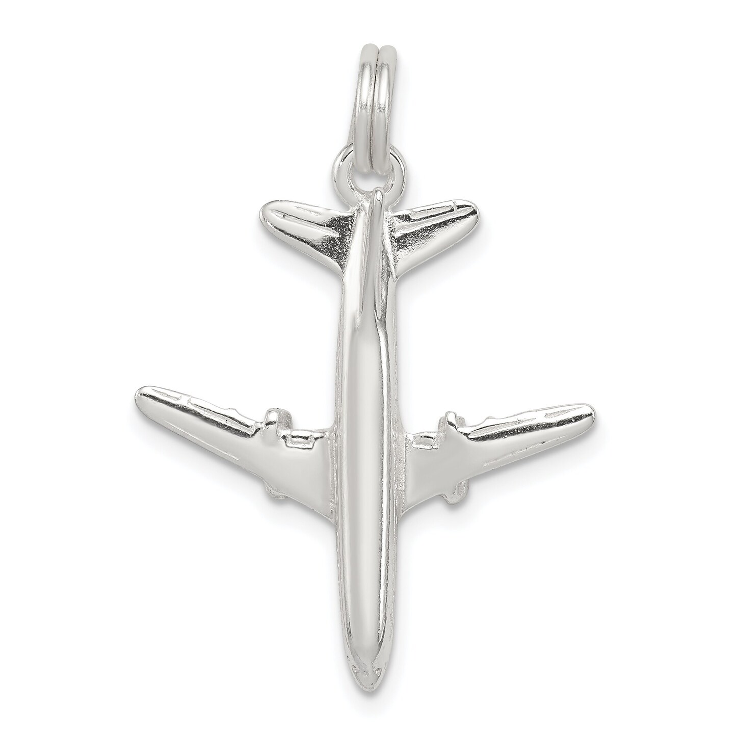 Sterling Silver Airplane Charm Airliner Pendant Jewelry 25mm x 22mm