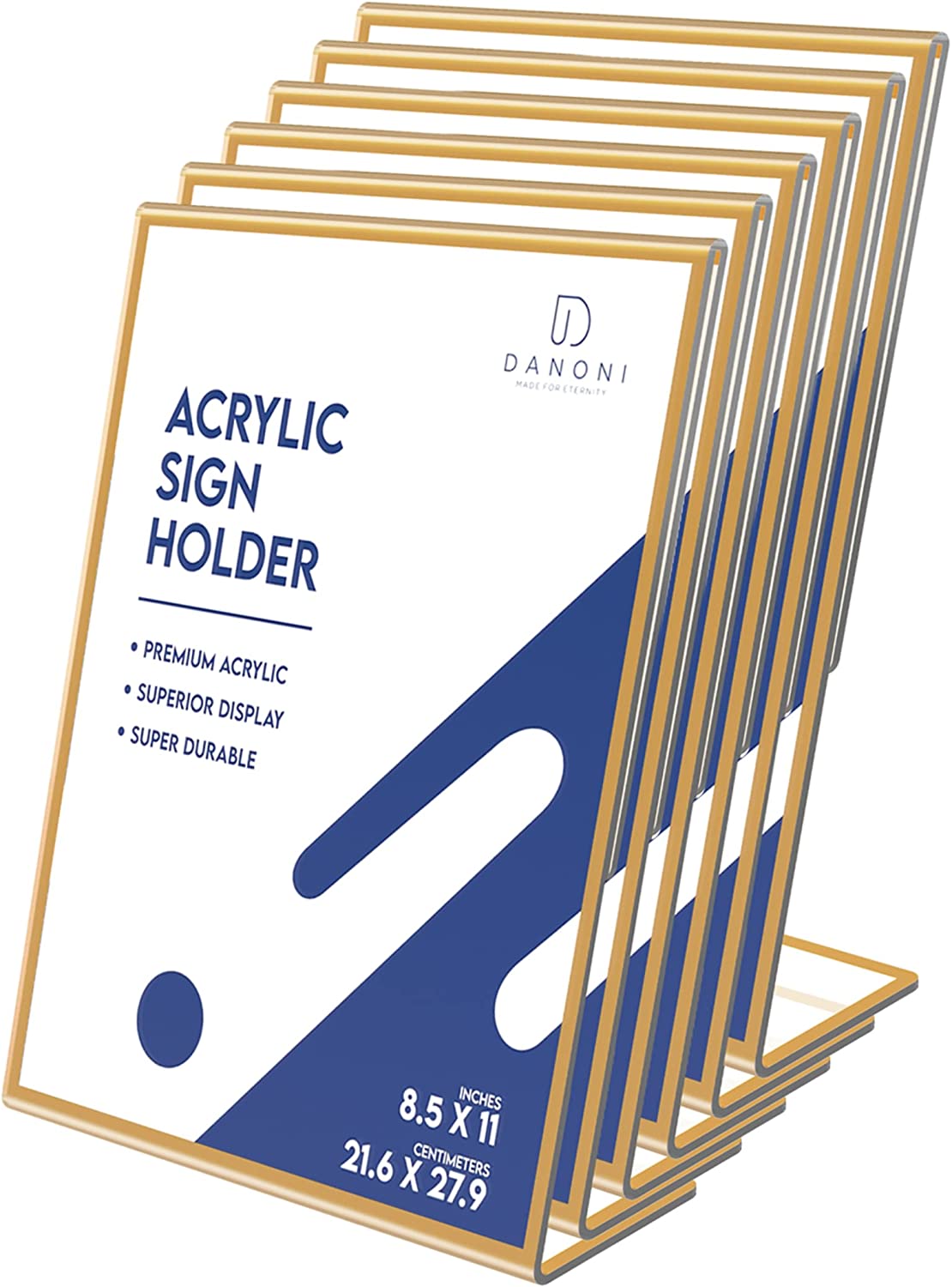 Danoni Gold Frames Acrylic Sign Holder, Document Brochure Display with Vertical Slant - 6 Pack 8.5x11 inches