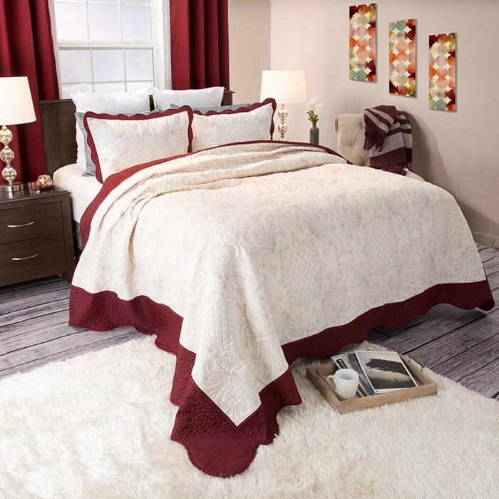 Lavish Home Juliette Embroidered Quilt 3 Pc Set King Polyester Microfiber