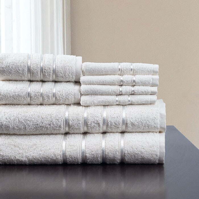 Lavish Home 8 Piece Plush Bath Towel Set 100% Cotton White 650 Gsm Soft Absorbent