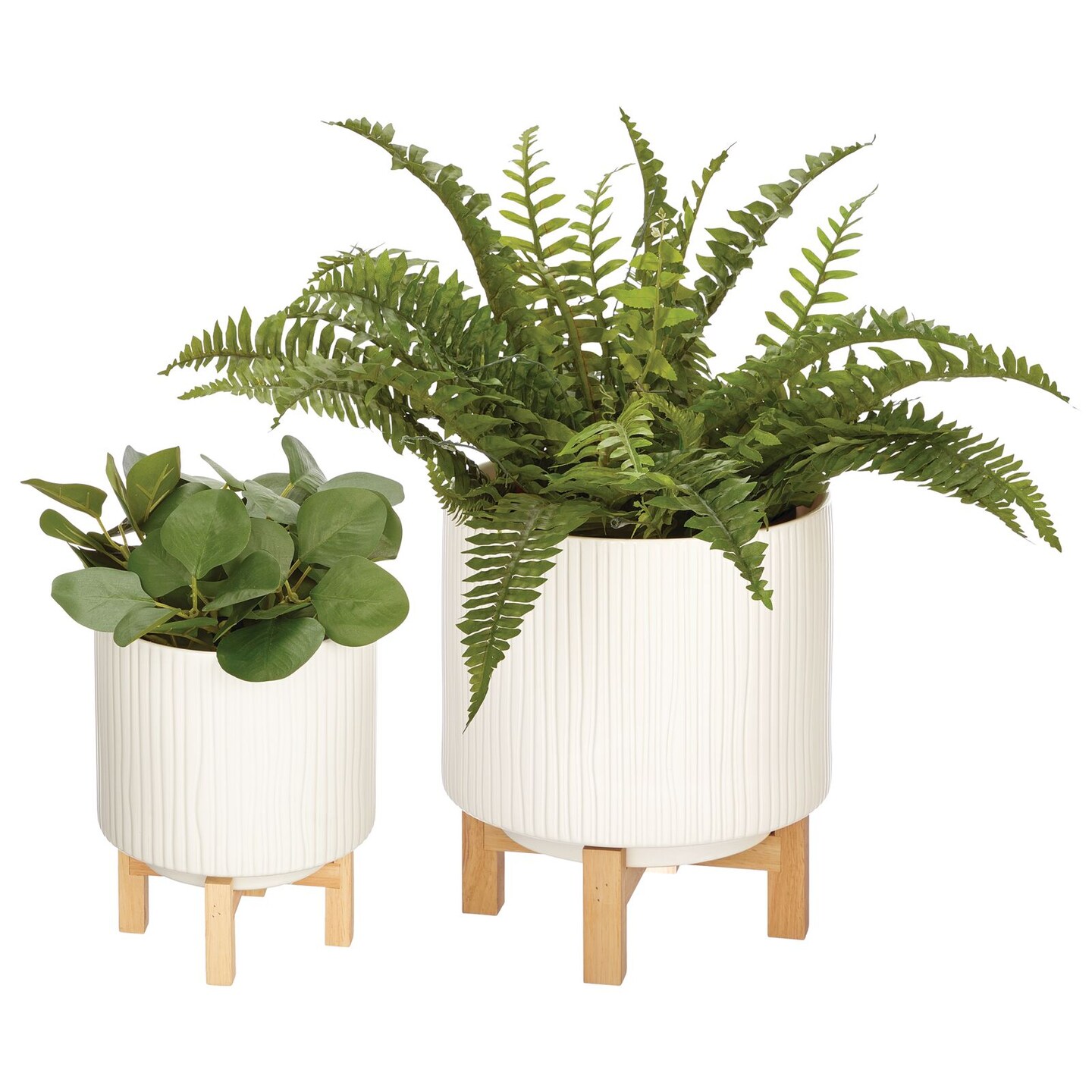 mDesign Ceramic Lines Planter Pot w/ Rubberwood Plant Stand Michaels