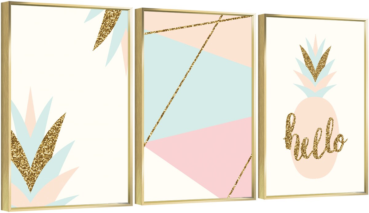 3 Set Framed Canvas Wall Art Oil Paintings - Gold Glitter