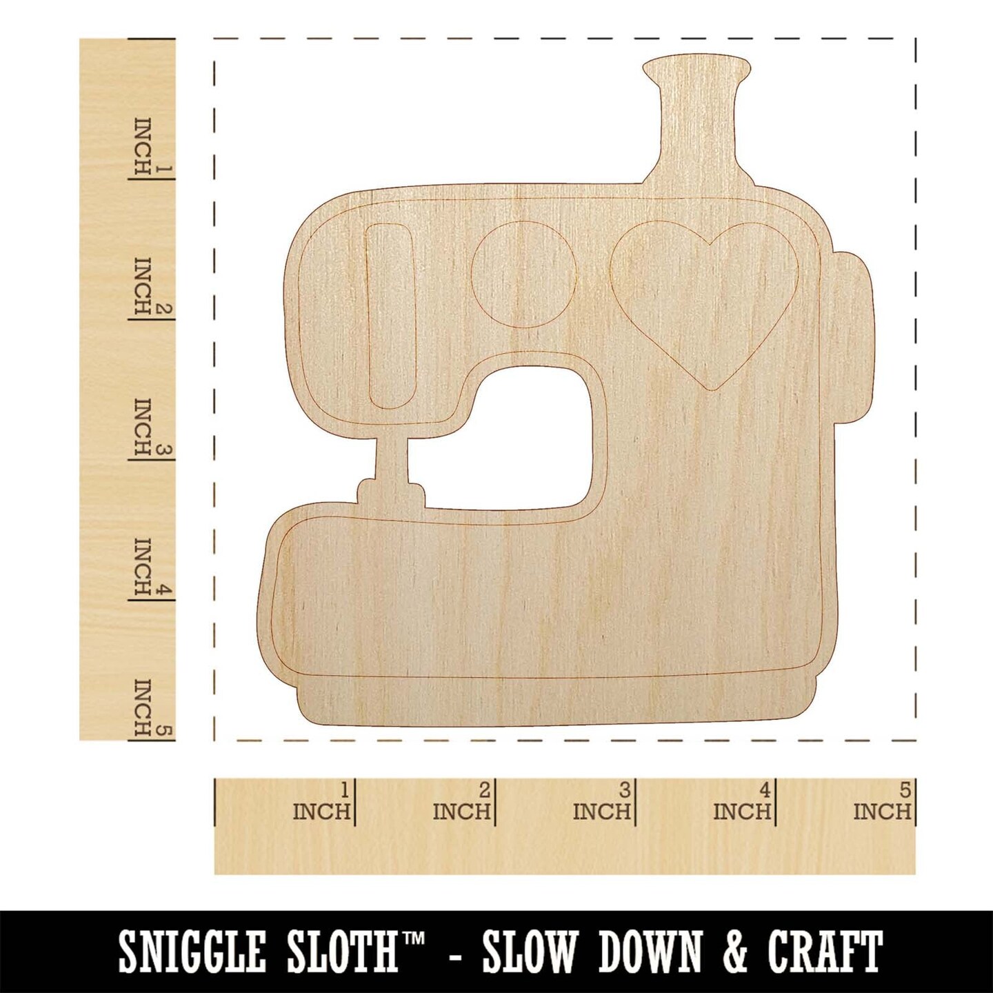 Sewing Machine with Heart Unfinished Wood Shape Piece Cutout for DIY