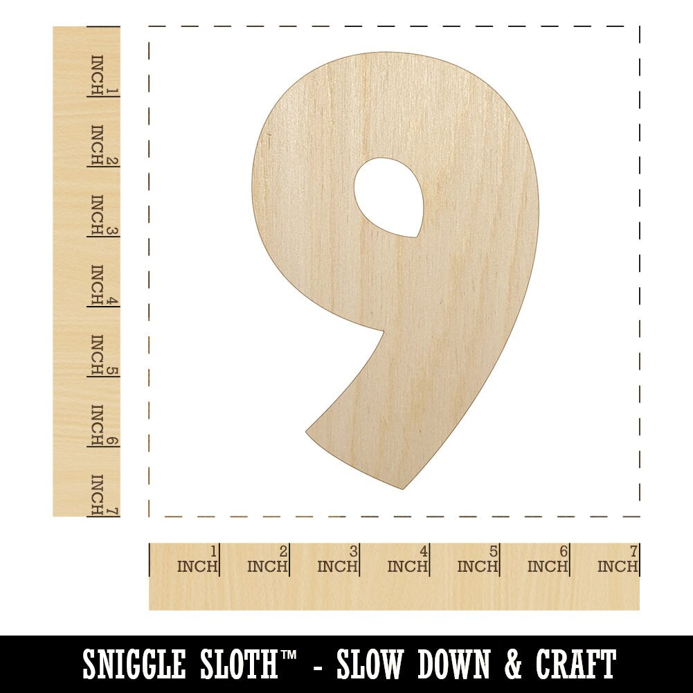 Number 9 Nine Fun Bold Font Unfinished Wood Shape Piece Cutout for DIY Craft Projects