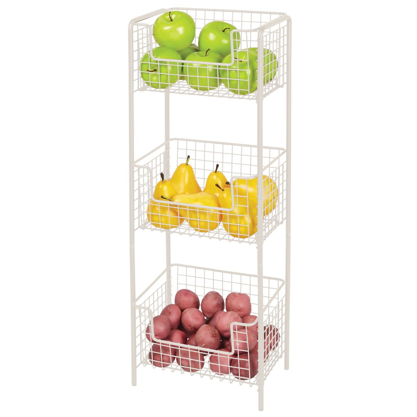 mDesign Vertical Standing Kitchen Pantry Food Shelving with 3 Baskets