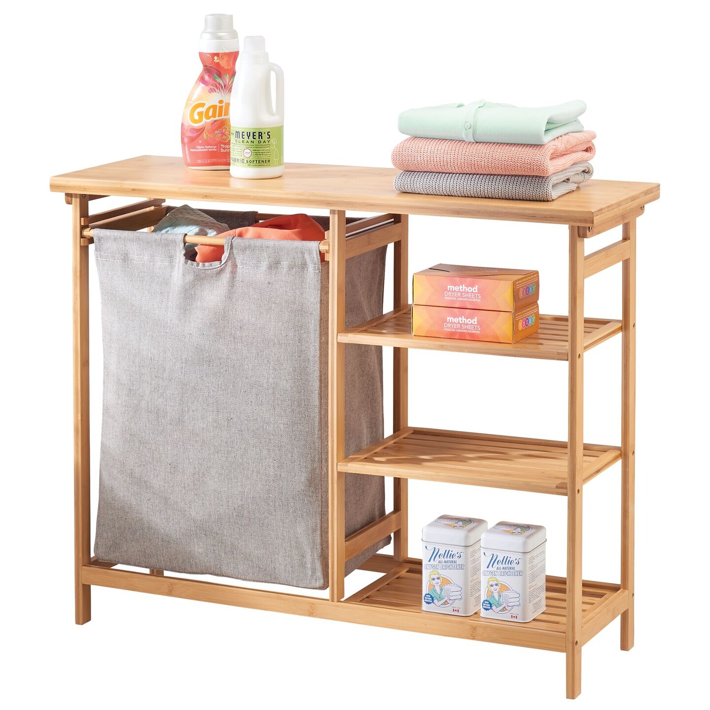 mDesign Bamboo Freestanding Laundry Furniture Storage & Hamper
