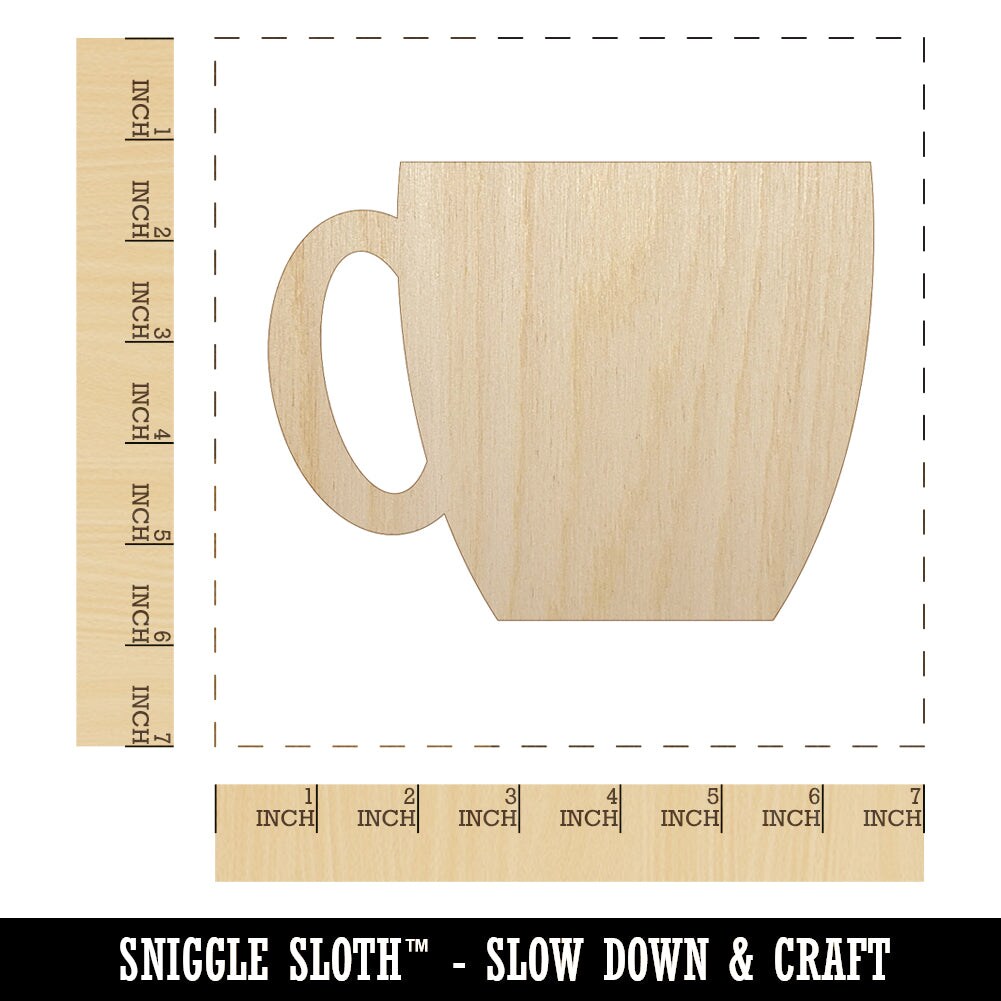 Coffee Mug Cup Solid Unfinished Wood Shape Piece Cutout for DIY Craft Projects