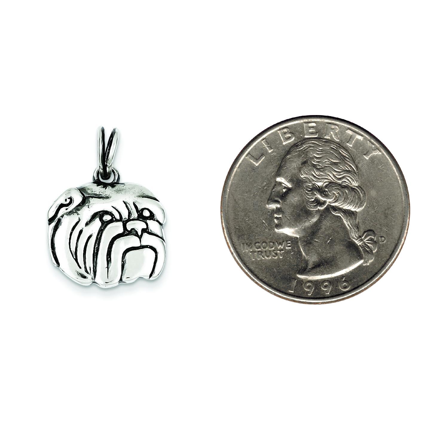 Sterling Silver Antiqued Bulldog Charm Pendant Jewelry 18mm x 18mm