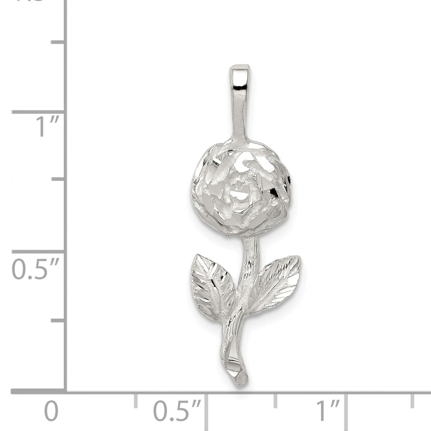 Sterling Silver Rose Pendant Charm Flower Jewelry 30mm x 10mm