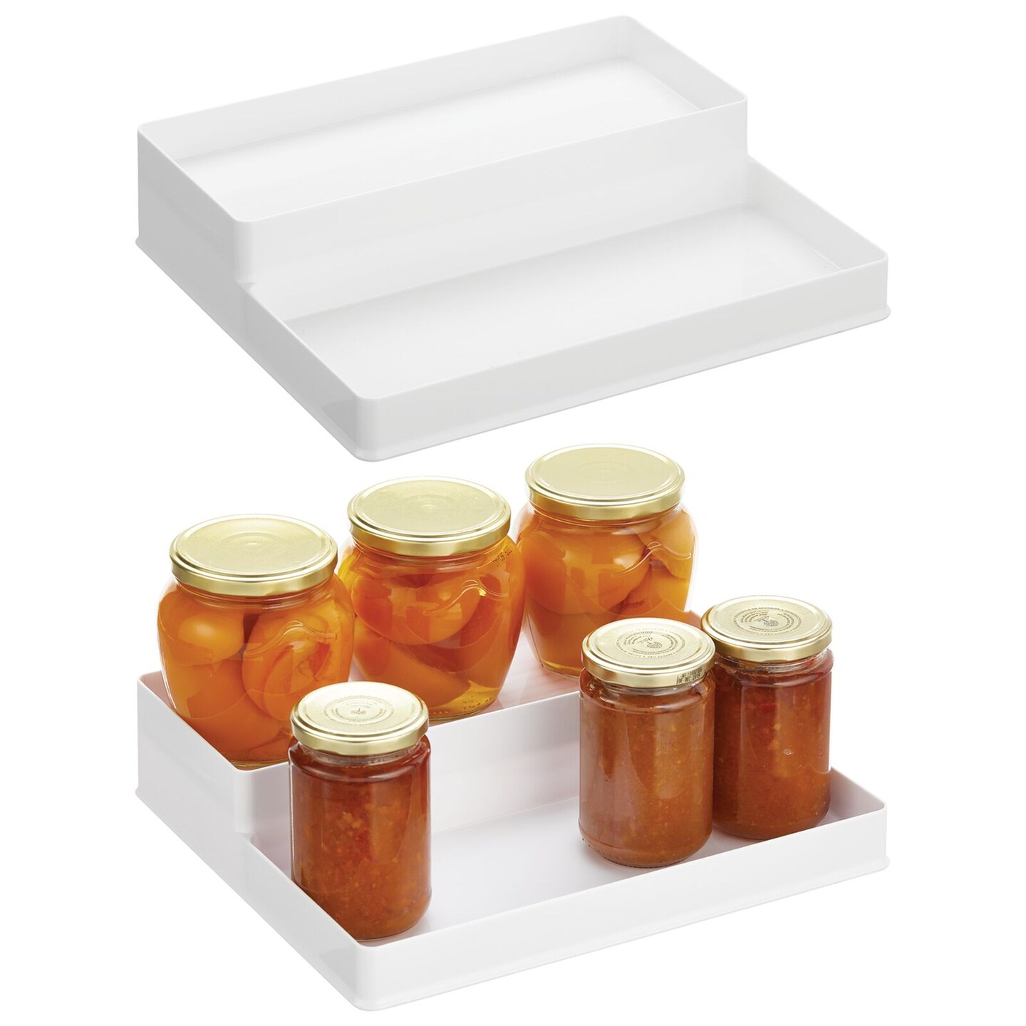 mDesign Plastic Kitchen Tiered Food Storage Shelves, 2 Levels, 2 Pack