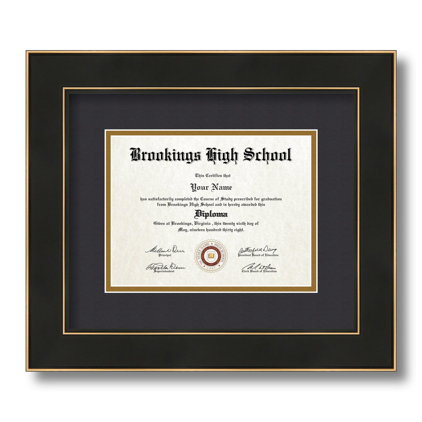 ArtToFrames 6x8 inch Diploma Frame - Framed with Black and Gold Mats, Comes with Regular Glass and Sawtooth Hanger for Wall Hanging (D-6x8)