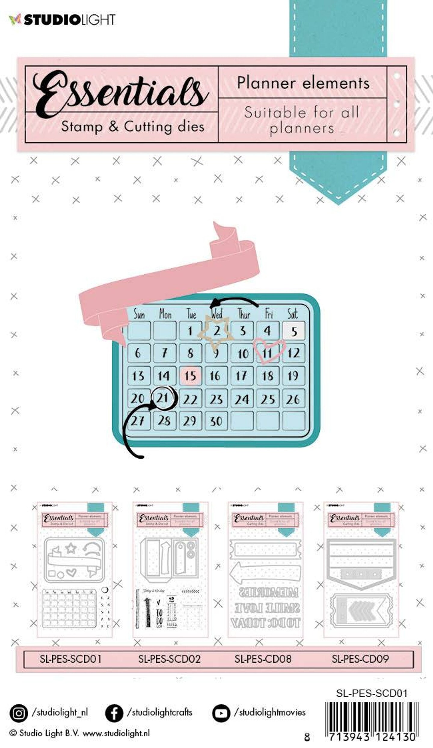 Studio Light SL Stamp & Cutting Die Monthly calendar Planner Essentials 110x140mm nr.01