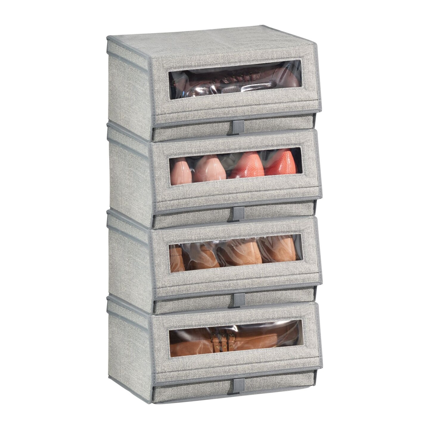 mDesign Stackable Fabric Closet Storage Shoe Box - Large
