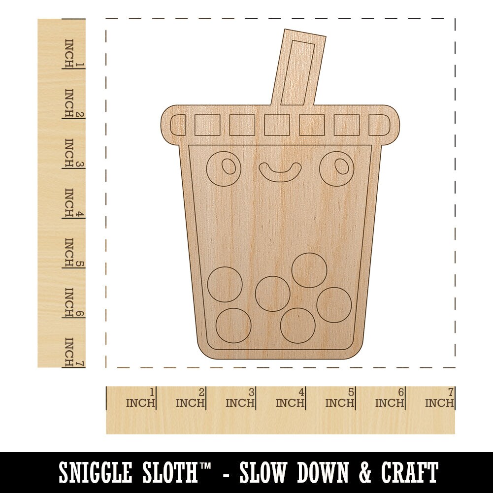 Kawaii Cute Boba Bubble Milk Tea Face Unfinished Wood Shape Piece Cutout for DIY Craft Projects