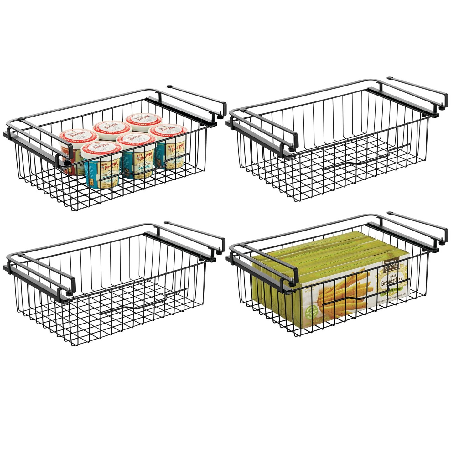 mDesign Large Wire Hanging Drawer Basket, Attach to Shelf - 4 Pack