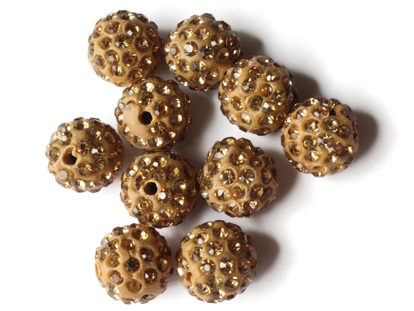 12mm Caramel Brown Round Rhinestone Polymer Clay Sparkle Beads