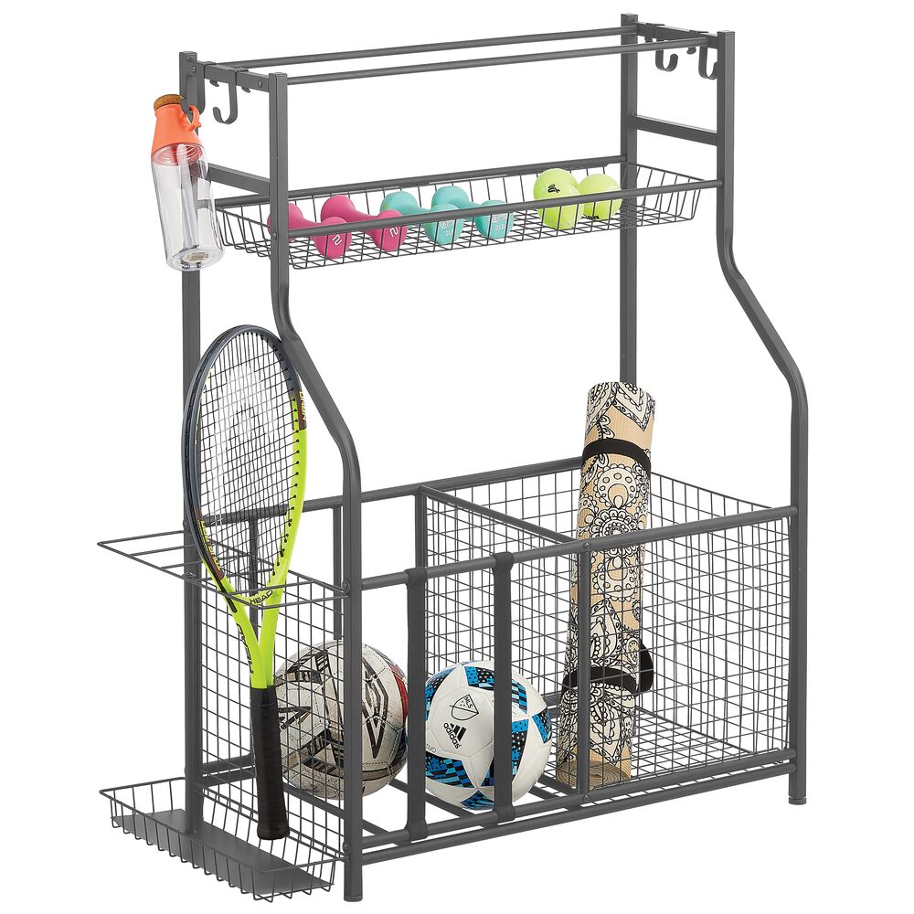 mDesign Metal Heavy Duty Garage Sports Storage Rack with Top Shelf