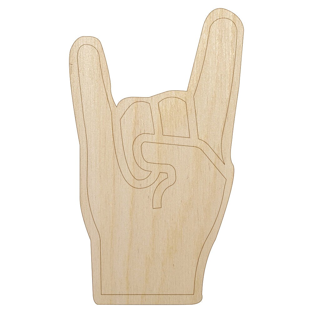 Sign of the Horns Rock and Roll Hand Gesture Unfinished Wood Shape Piece Cutout for DIY Craft Projects