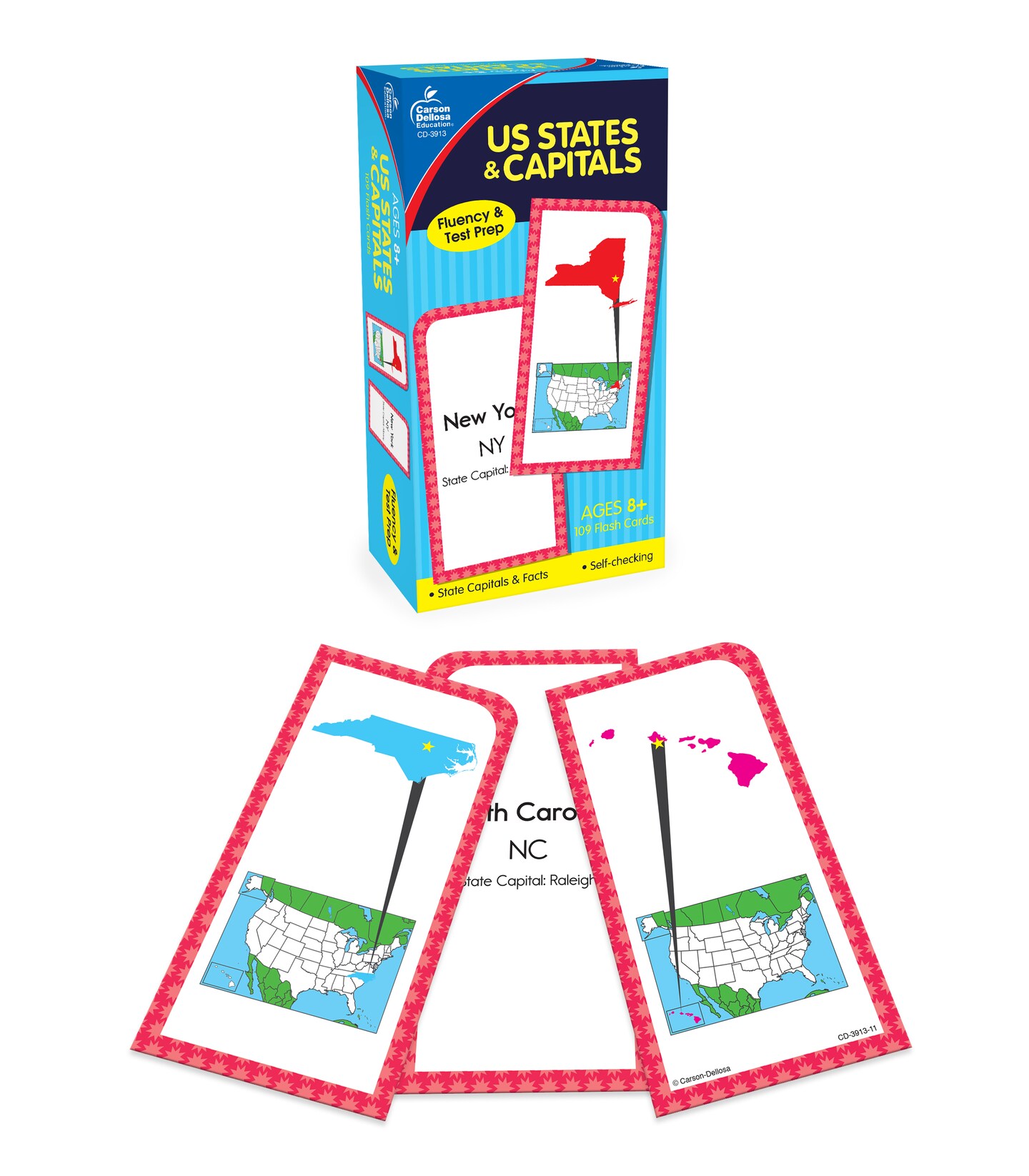 Carson Dellosa US States and Capitals Flash Cards, US History, Fun Facts, and Geography for Kids, Social Studies for Grade 3 and Up, Educational Games for Kids Ages 8+ (109 Cards)
