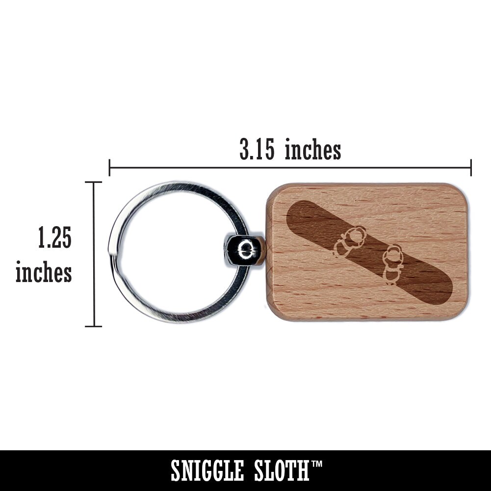 Snowboard with Boot Bindings Engraved Wood Rectangle Keychain Tag Charm