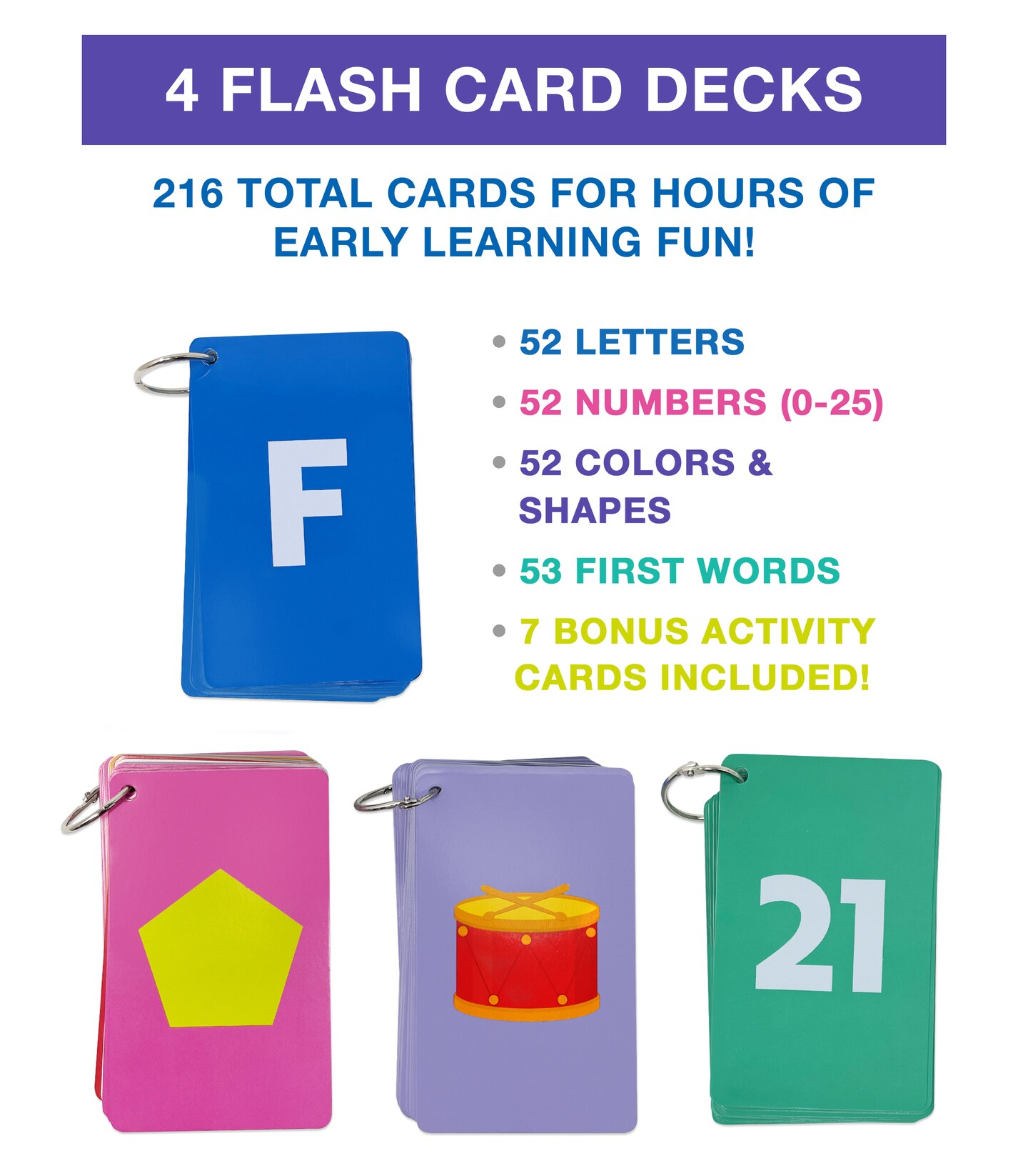 Carson Dellosa 216 Toddler Flash Cards, Sight Words, Alphabet, Numbers, Colors and Shapes Flashcards Ages 4 and Up, Phonics and Math Manipulatives, Kindergarten and Preschool Learning Activities