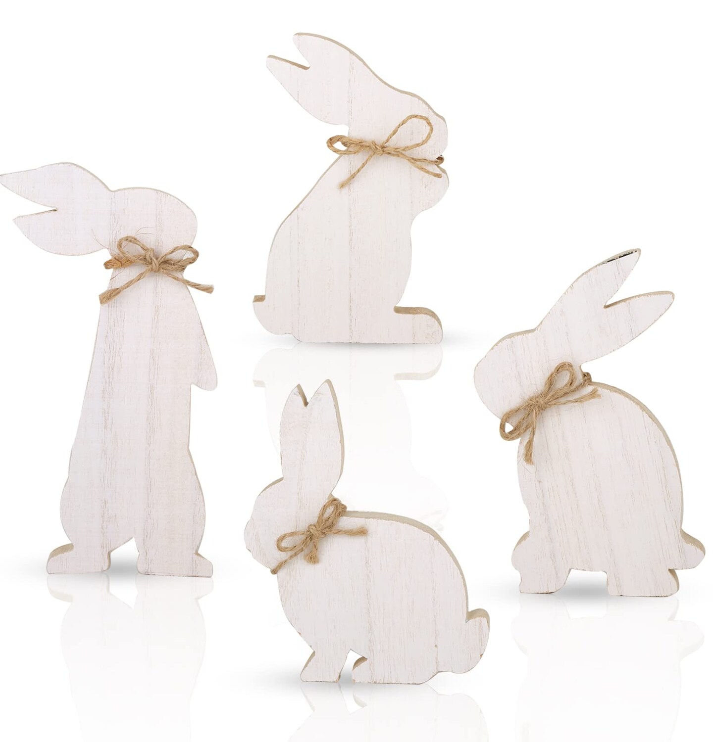 Treory Easter Decorations for the Home: 4 pcs Easter Bunny Natural Wooden Table Centerpiece Signs Easter Decor Rustic Freestanding Tabletop for Home Tiered Tray Decor Farmhouse Decor for Easter Gifts