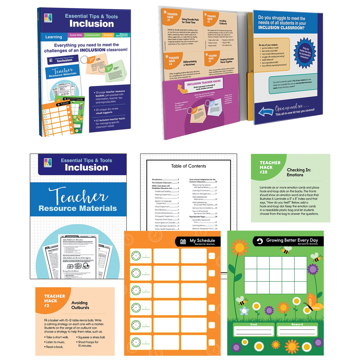 Carson Dellosa Essential Tips &#x26; Tools: Inclusion Classroom Resources, Flash Cards, Classroom Tips, and Resource Guide Book, For Special Learners of All Grade Levels, PreK+ (91 pc) Classroom Kit