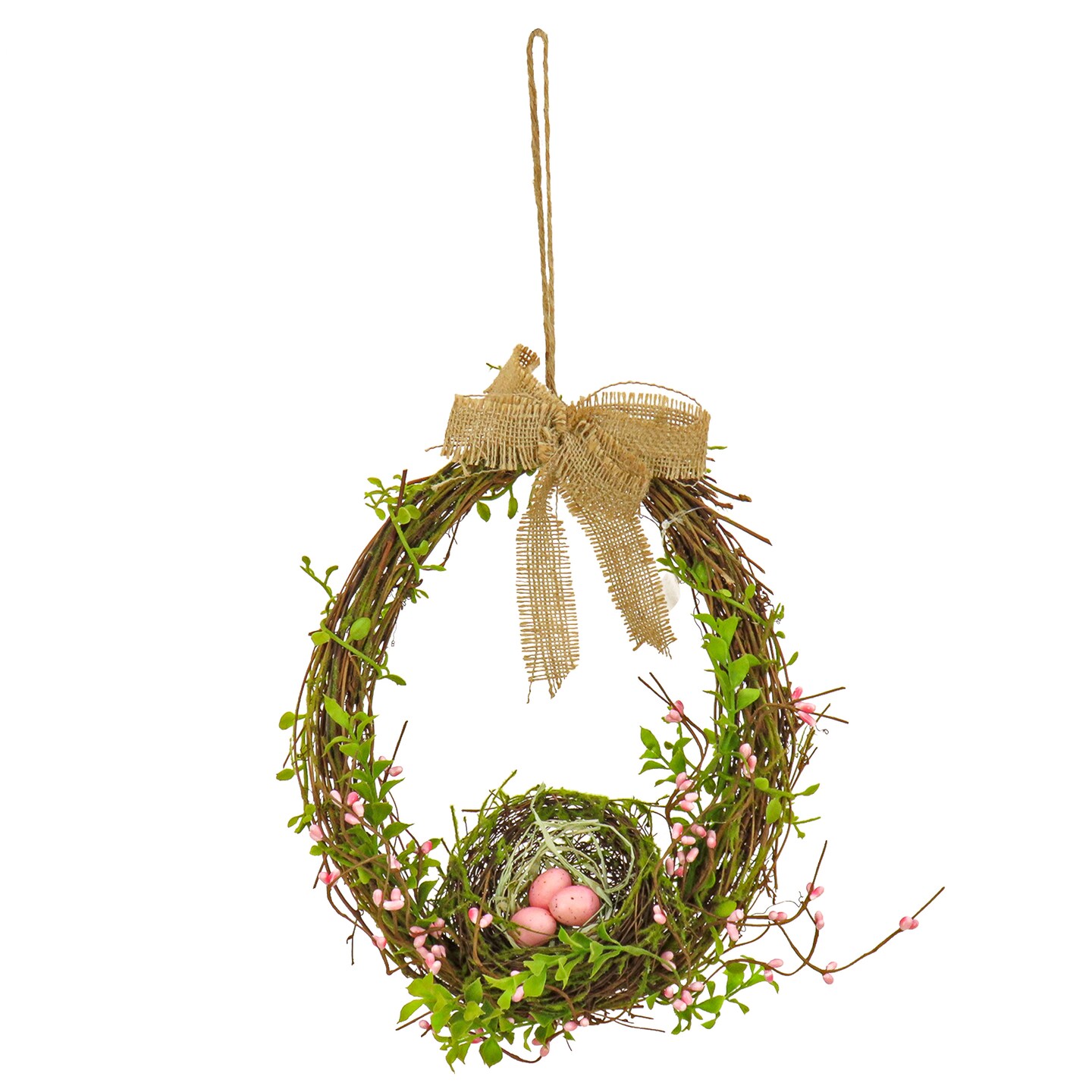 National Tree Company Artificial 11 in Bird&#x27;s Nest Hanging Wall Decoration, Woven Branch Base, Decorated with Leafy Greens