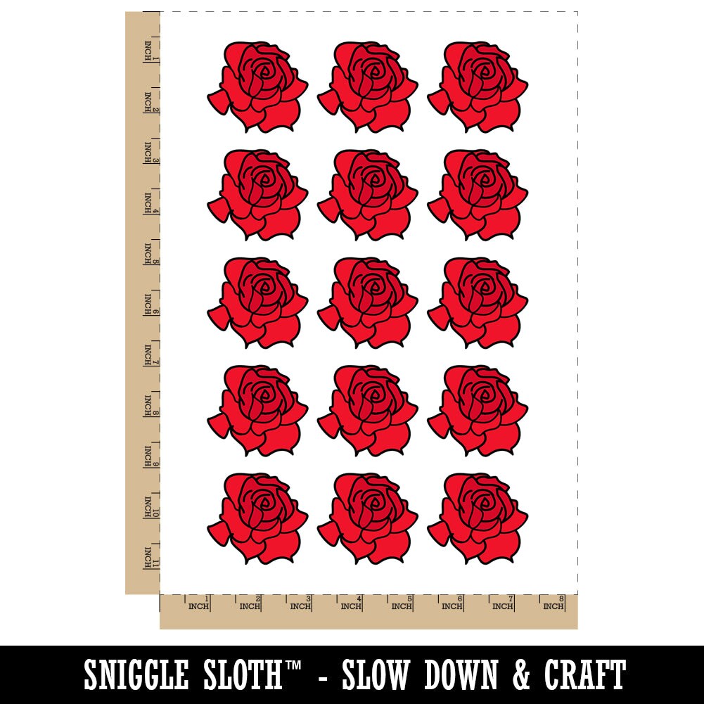 Blooming Open Rose Flower Outline Temporary Tattoo Water Resistant Fake Body Art Set Collection (1 Sheet)