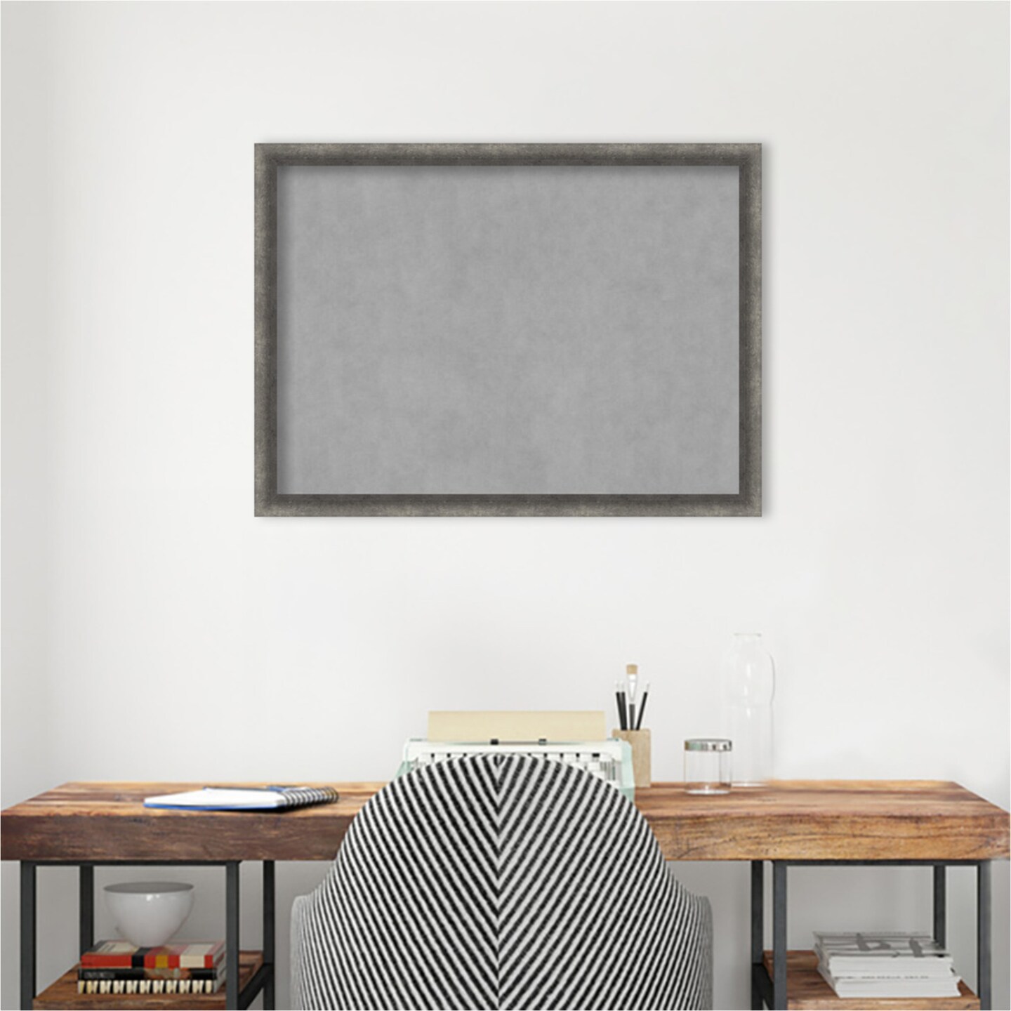 Burnished Concrete Narrow Wood Framed Magnetic Board