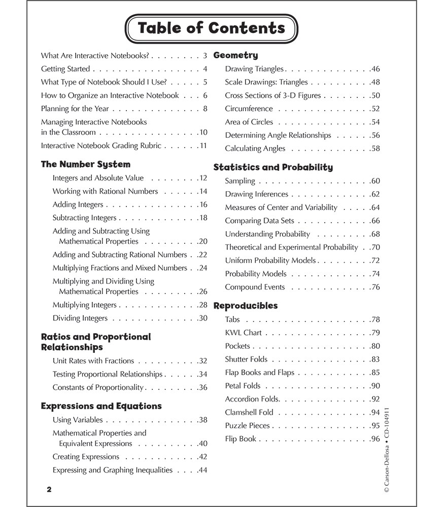 Carson Dellosa 7th Grade Math Interactive Notebooks, Reproducible Workbook Covering Integers, Inequalities, Probability, and More, Middle School Books for Test Prep and Classroom Organization