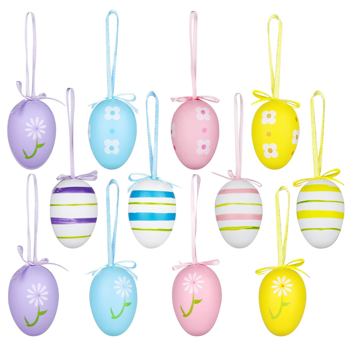 Yunfan 12Pcs Easter Decorations Eggs Hanging Ornaments Colorful for Easter Tree Basket Decor Party Favors Supplies Home