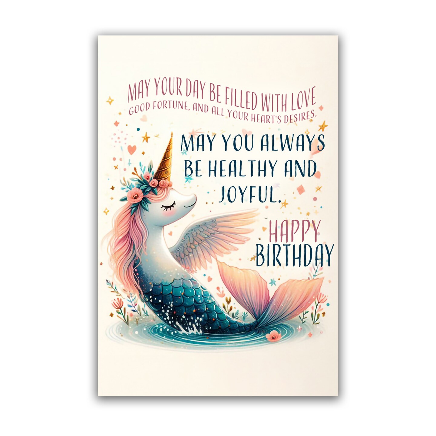 Birthday Unicorn Wooden Postcard