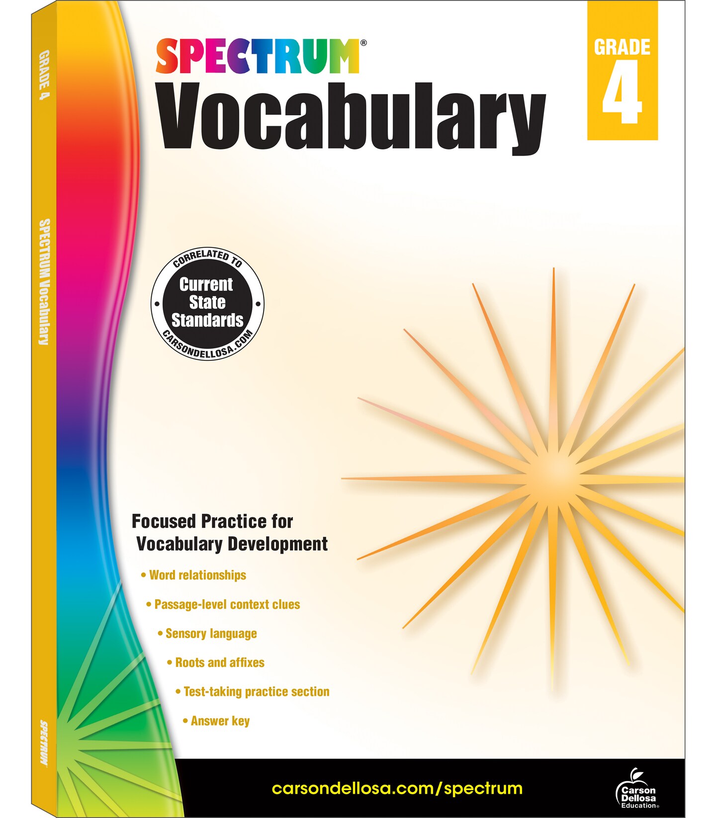 Spectrum Vocabulary Grade 4 Workbook, Ages 9 to 10, Grade 4 Vocabulary, Reading Comprehension Context Clues, Word Relationships, Sensory Language, Roots and Affixes - 160 Pages
