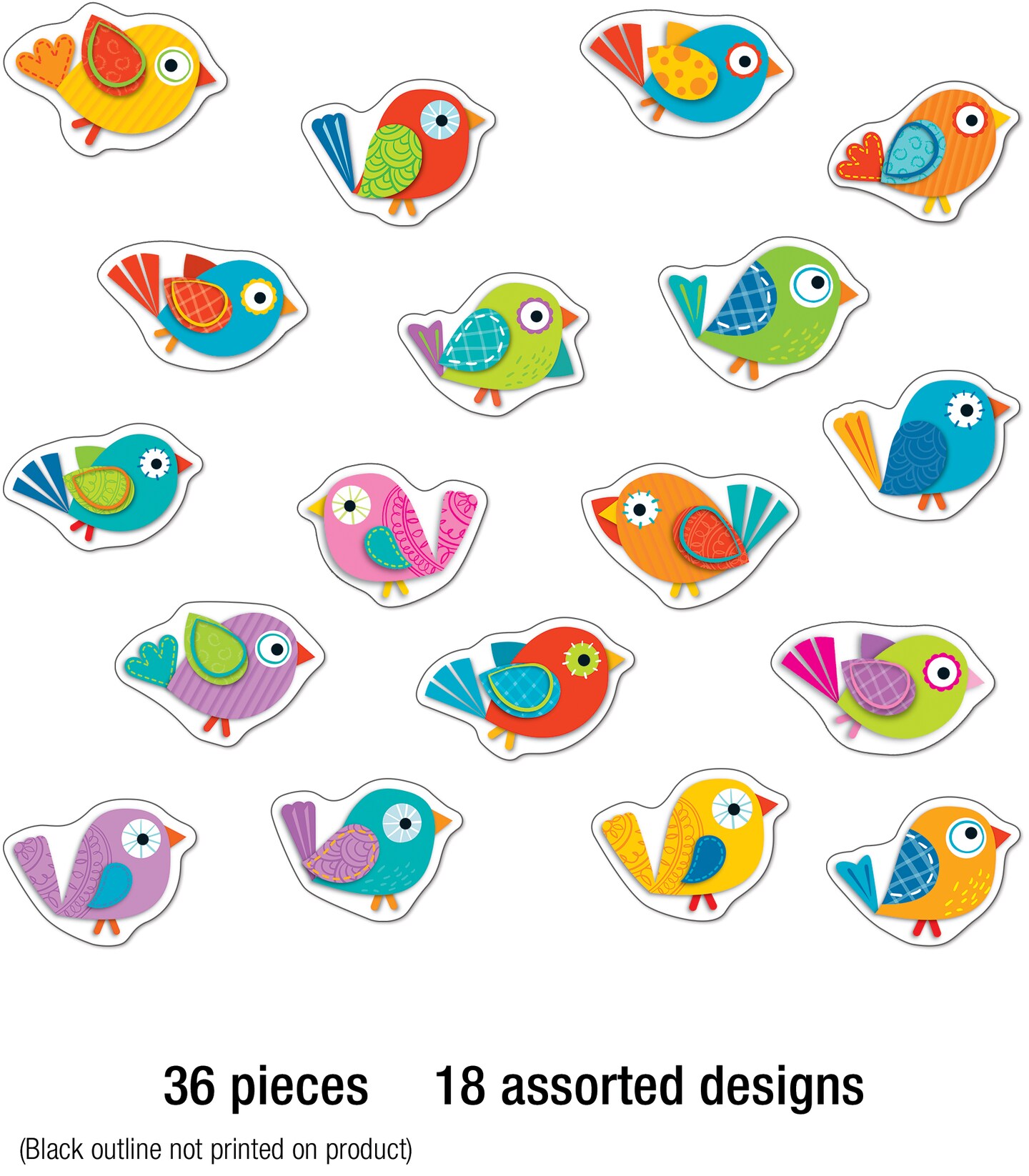 Carson Dellosa 36 Boho Birds Mini Cutouts, Colorful Bird Cutouts for Bulletin Board, Cork Board, White Board, Mini Birds Cutouts for Classroom, Party Decorations, and Boho Classroom Décor