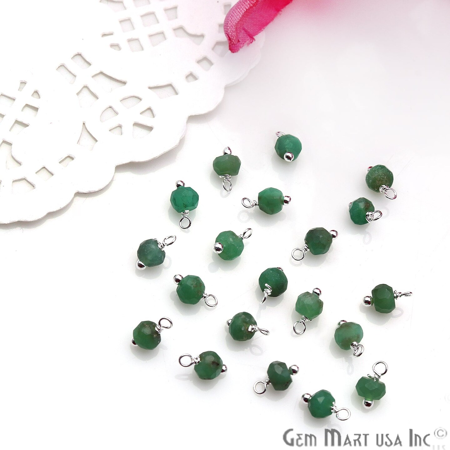 Rough Gemstone Charms, Round 6x4mm Natural Connector, Silver Plated Wire Wrapped, DIY Jewelry, 10pc Lot, GemMartUSA (50150)
