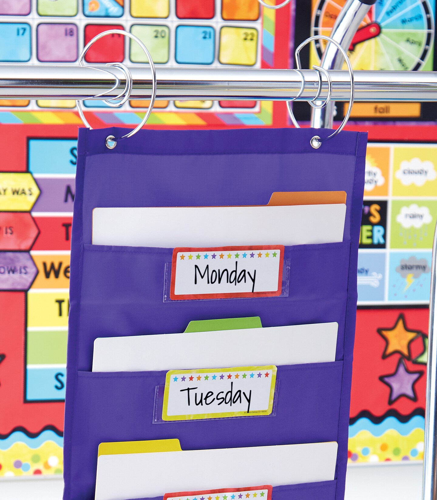 Carson Dellosa Double Pocket Chart Stand Rings—Hanging Rings Replacement Set, Pocket Chart Hooks, Classroom Accessories and Organization, Chrome (3pc)