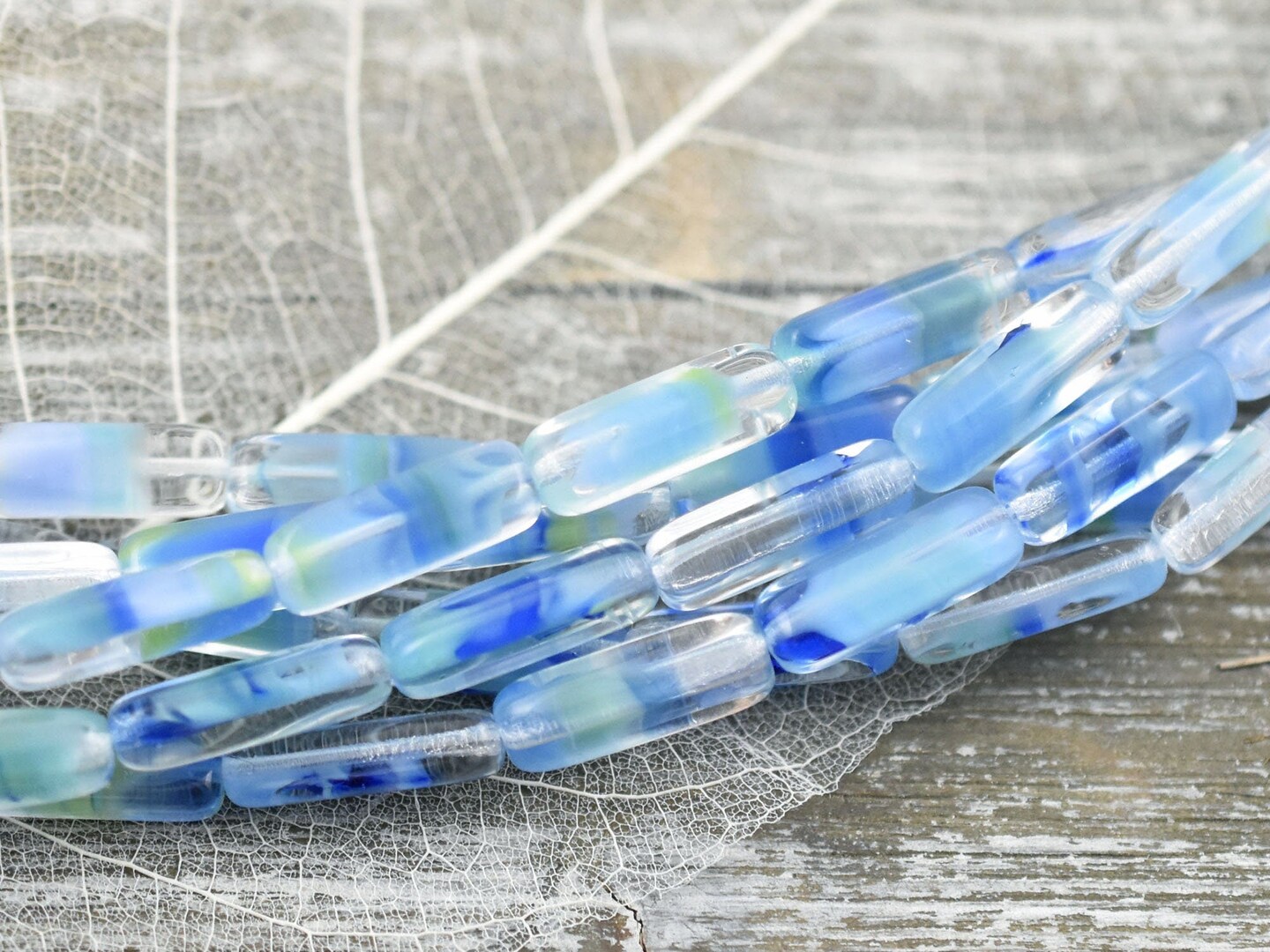 *14* 15x5mm Seebreeze Ocean Crystal Rectangle Tube Beads
