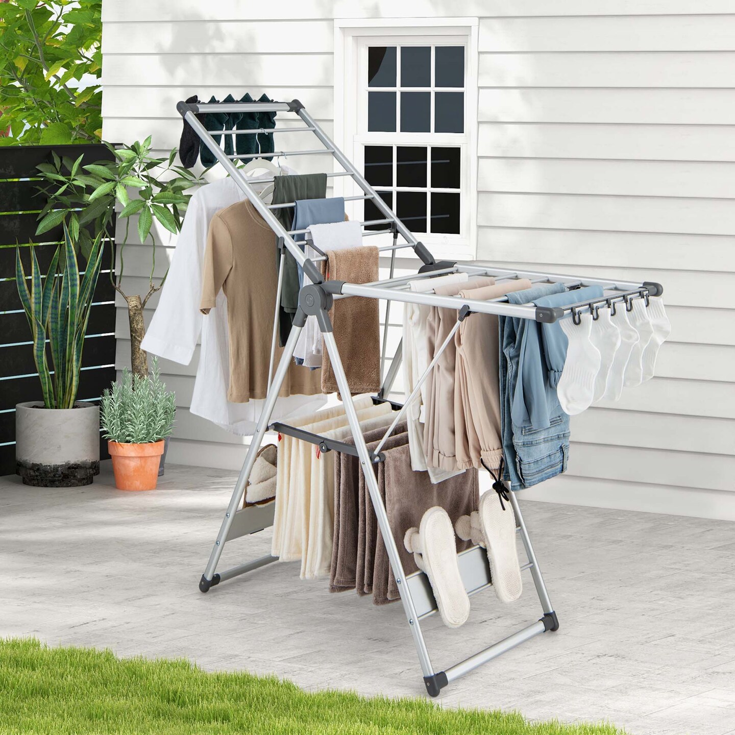 Costway 2-Layer Space-saving Aluminum Drying Rack Collapsible Clothes Drying Rack