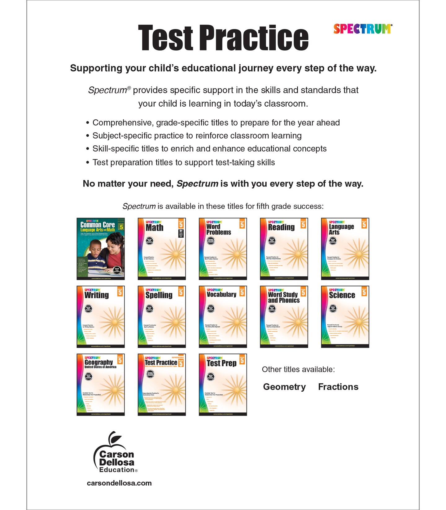 Spectrum Test Practice 5th Grade Workbooks All Subjects, Math, Language Arts, Reading Comprehension, Grammar, Spelling, Vocabulary, and Writing Practice, Classroom or Homeschool Curriculum
