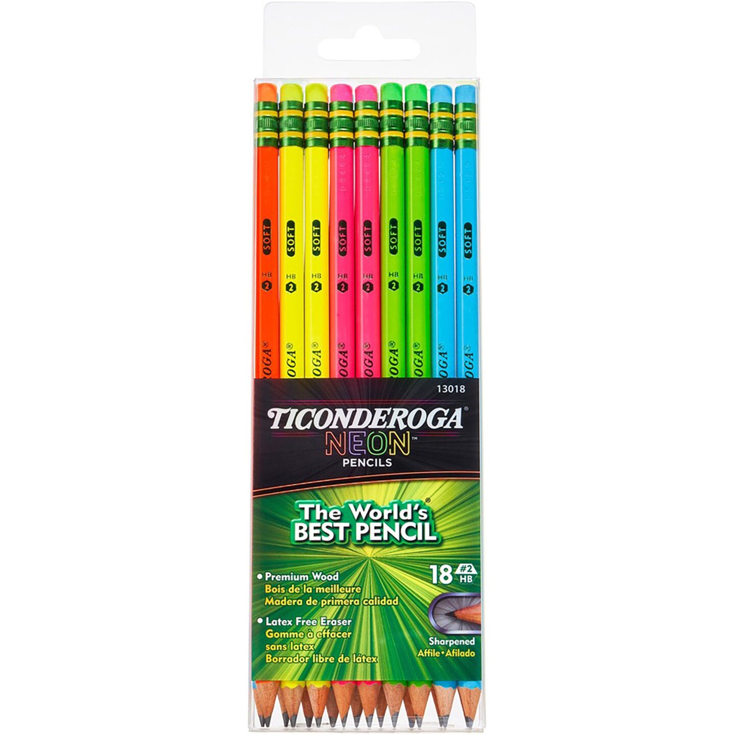 Dixon Ticonderoga Bright Neon No. 2 Pencils - #2 Lead - Black Lead - Neon Barrel - 18 / Box