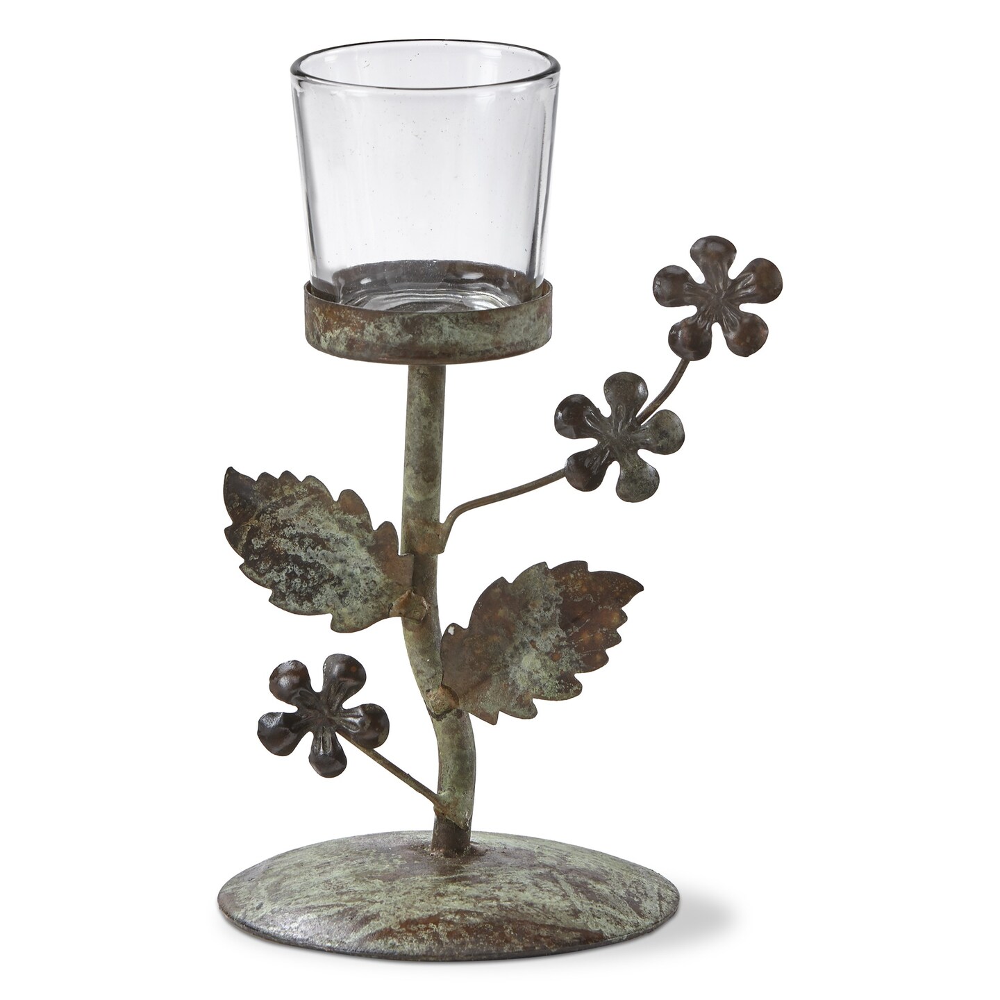 Flower Vine Metal & Glass Votive Candle Holder, 5.0L x 4.0W x 5.5H