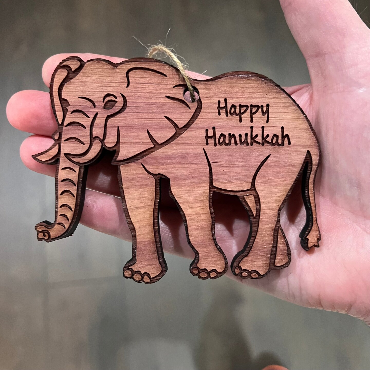 Elephant Happy Hanukkah - Cedar Ornament Elephant Happy Hanukkah - Cedar Ornament