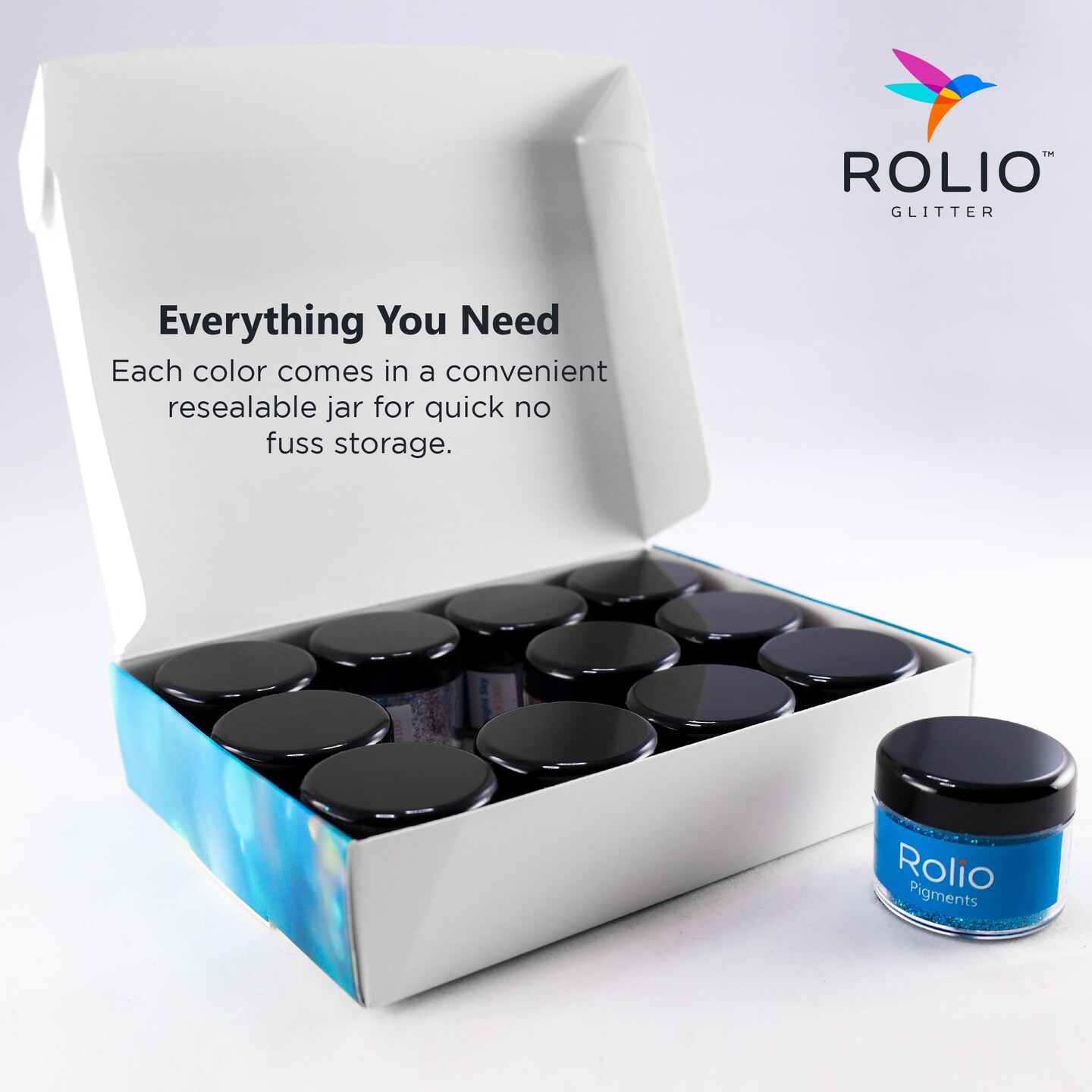 Rolio - Holographic Glitter Vibrant Set - 12 Colors, 15g Jars
