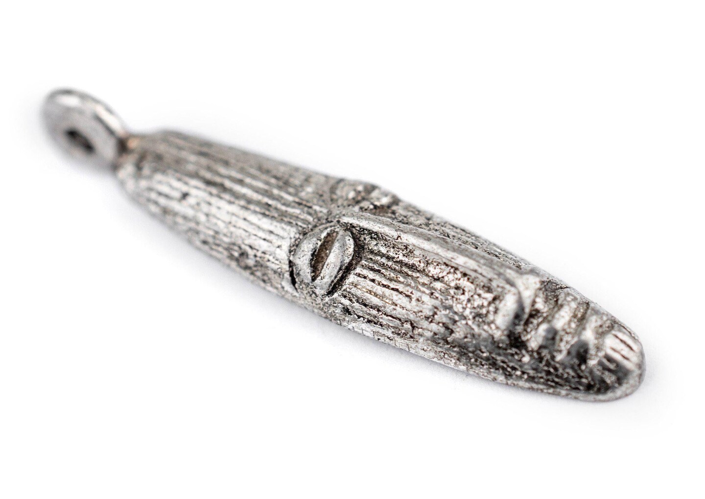 TheBeadChest Elongated Silver Mask Pendant from Africa (9x40mm): Genuine West African Mask Design for DIY Jewelry &#x26; Necklaces