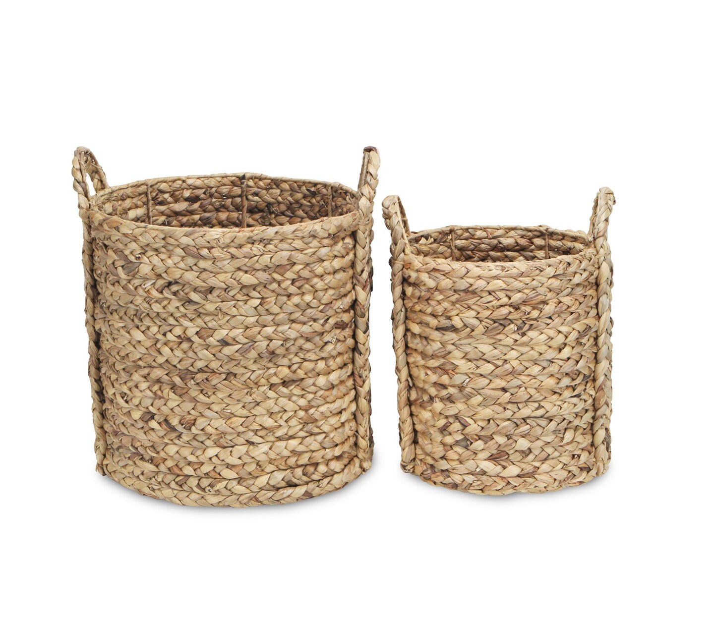 Contemporary Home Living Set of 2 Brown Water Hyacinth Round Basket with Handle 15.75&#x22;