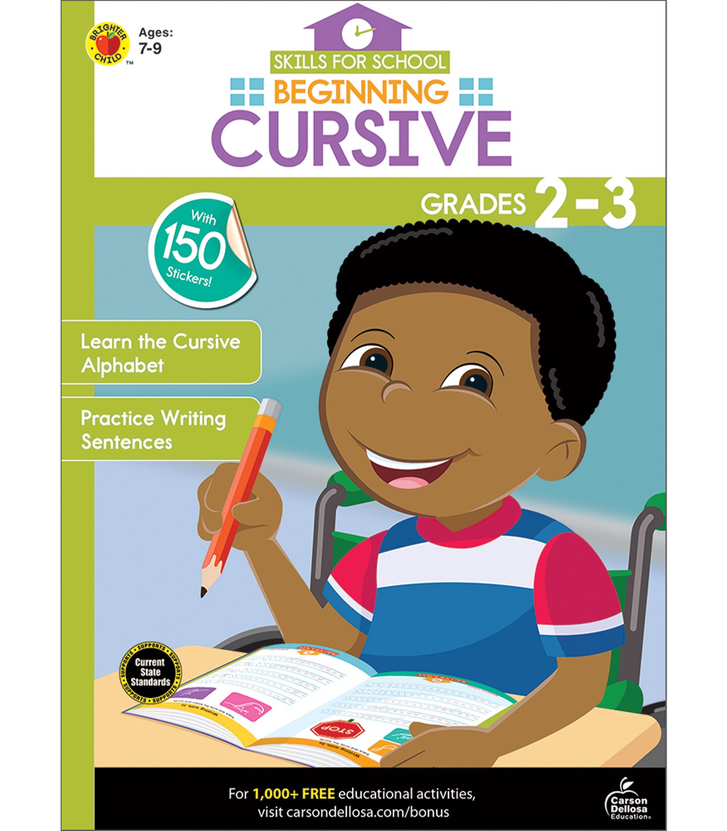 Carson Dellosa Skills for School: Beginning Cursive Workbook&#x2014;Grades 2-3 Cursive Writing Practice, Tracing Letters, Words, Sentences Writing Skills (64 pgs)