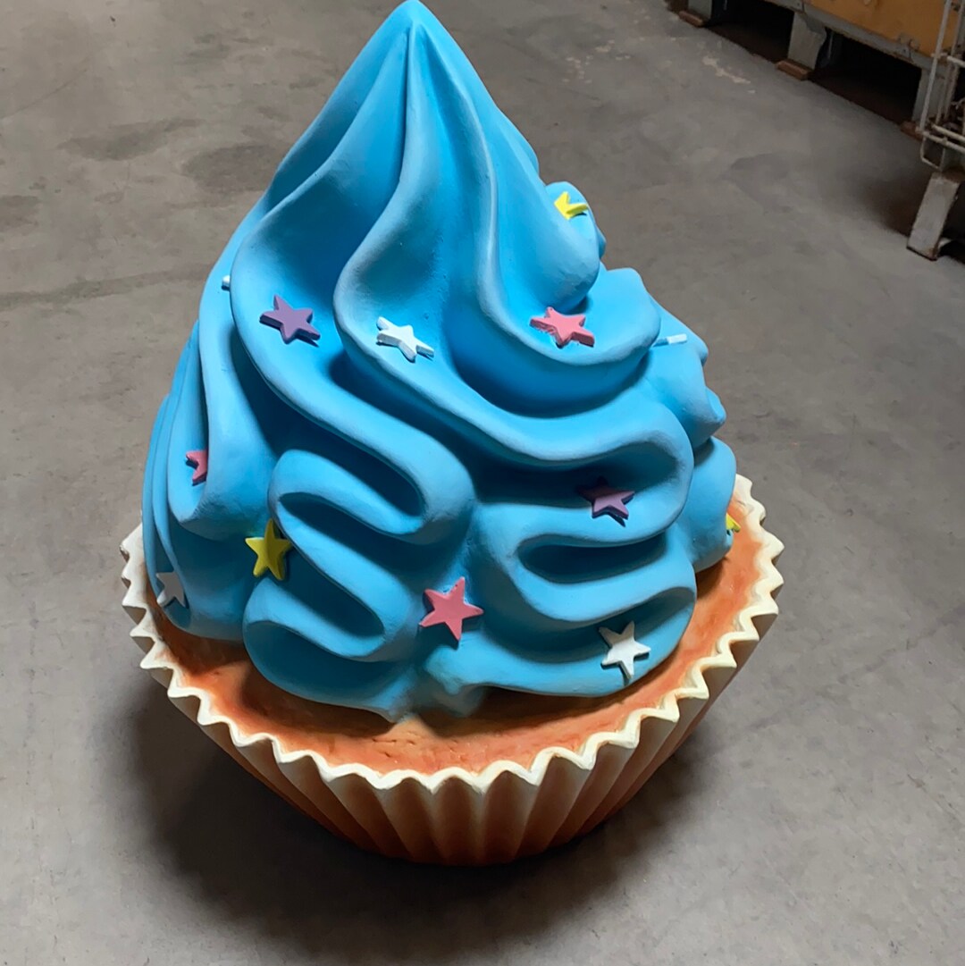 Blue Cupcake With Stars Over Sized Statue