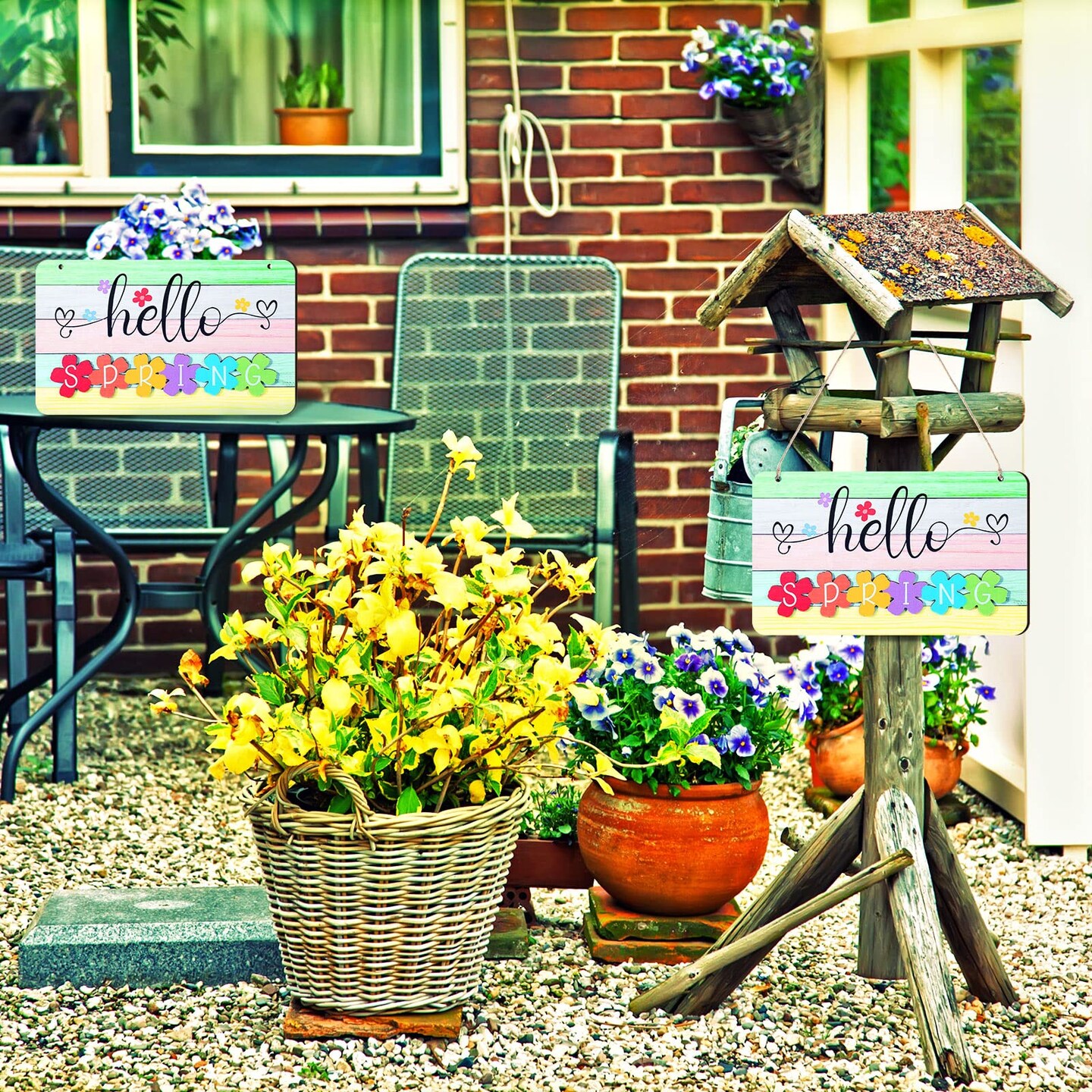 Spring Summer Sign Rustic Wood Decor Farmhouse Wall Hanging Plaque Filleted Corner Wooden Sign for Home Bathroom Indoor Outdoor, 10 x 5.9 Inch(Multi Colors,Spring Style)